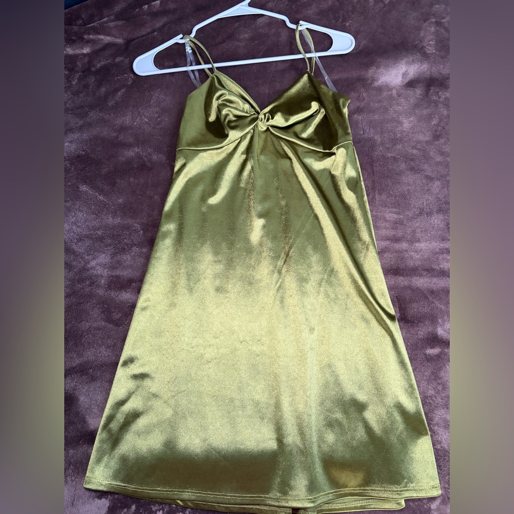 Elegant Olive Green Satin Dress